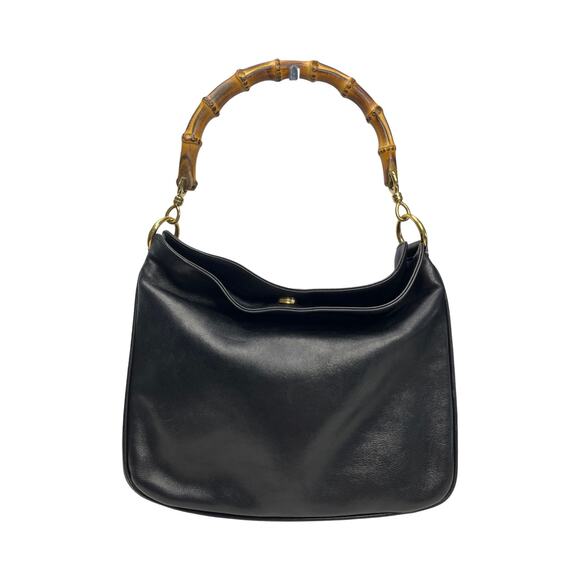 Gucci Black Leather Bamboo Handle Shoulder Bag Vintage 001 1014 1638 Italy - Picture 5 of 16